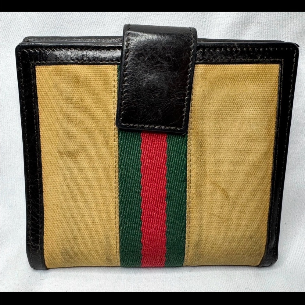 Gucci Vintage Bifold Wallet Sherry Line Leather/canvas w/ COA and box!!! - Picture 5 of 17